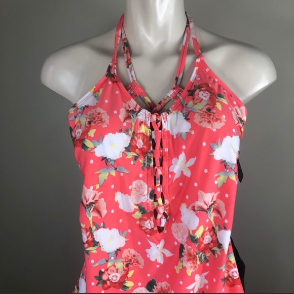 LAUNDRY BY DESIGN one piece Bright Coral Lace Up Swimsuit XS - Picture 5 of 16